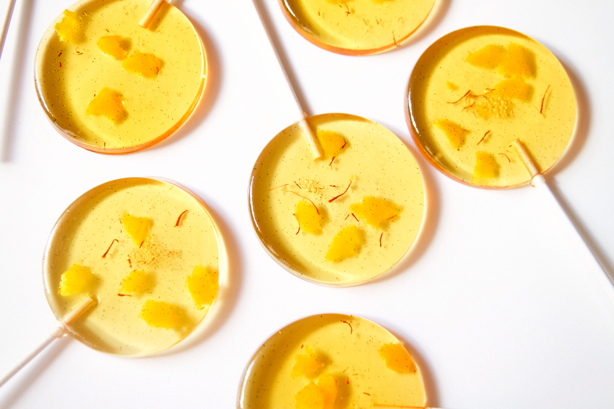 Pear Mango Saffron Lollipops