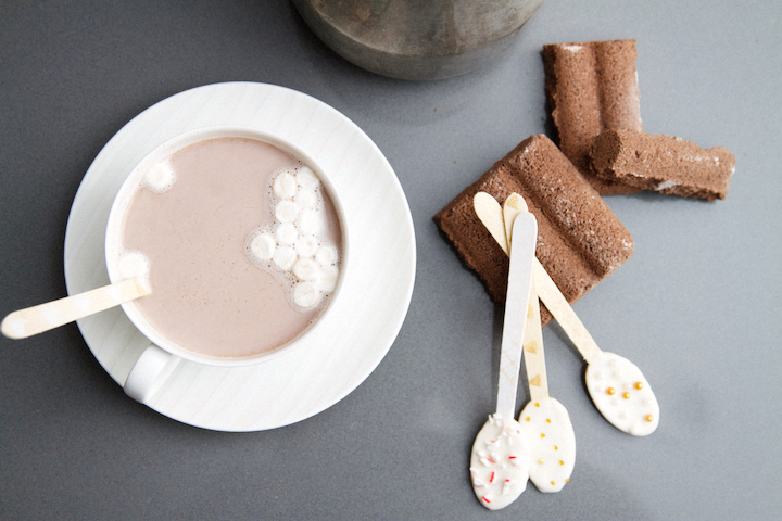 Hot Cocoa with Chocolate Dipped Spoons