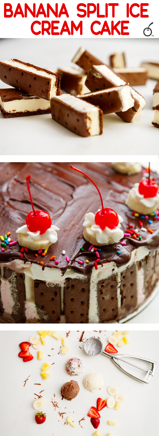 banana split ice cream sandwich cake