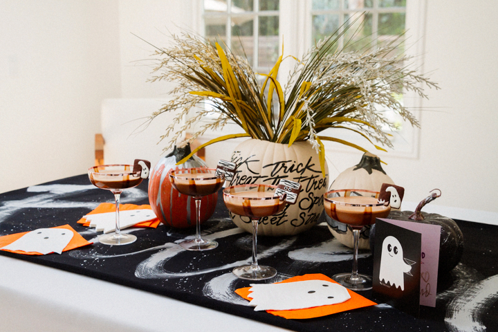 halloween spread with pumpkin decor