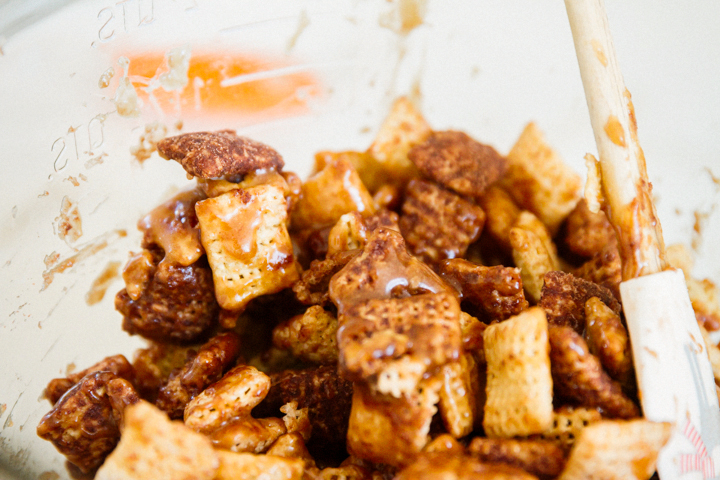 gooey caramel choco chex mix