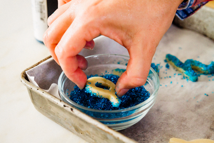 Dip cookies in sanding sugar