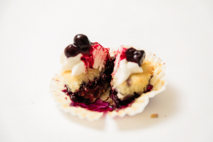 blueberry cupcake on top of crisp pie crust